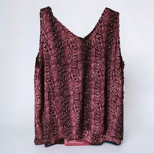 A MTL 1980 Purple Red Animal Print Sleeveless Lightweight V-neck Blouse 3X